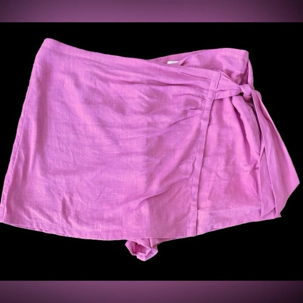 Pink Lily You’re In Luck linen/cottn feel lined skort w sd tie SZ L  Barbiecore